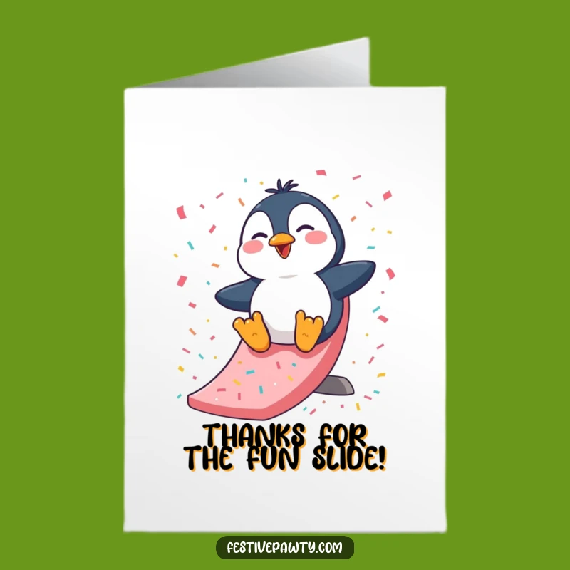 Free Printable Thank You Card: Penguin Slide Gratitude - Downloadable Humor