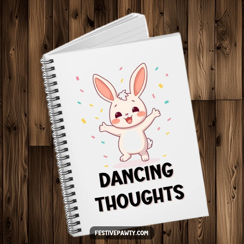 Funny Bunny Notebook: A cute and humorous notebook with a joyful bunny character dancing with confetti raining down, ideal for notes and journaling.