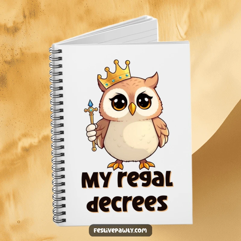 Funny Owl King Notebook: A proud owl character, adorned with a crown and scepter, is ready to record your royal thoughts.