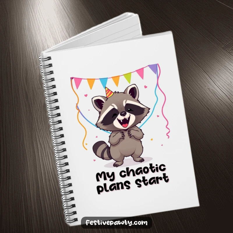 Funny Raccoon Notebook: A hilarious raccoon humorously attempts to wrangle party streamers, perfect for jotting down funny notes.