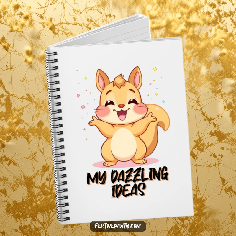 Funny Squirrel Notebook: An ecstatic squirrel humorously scatters glitter, ideal for writing down fun ideas and plans.