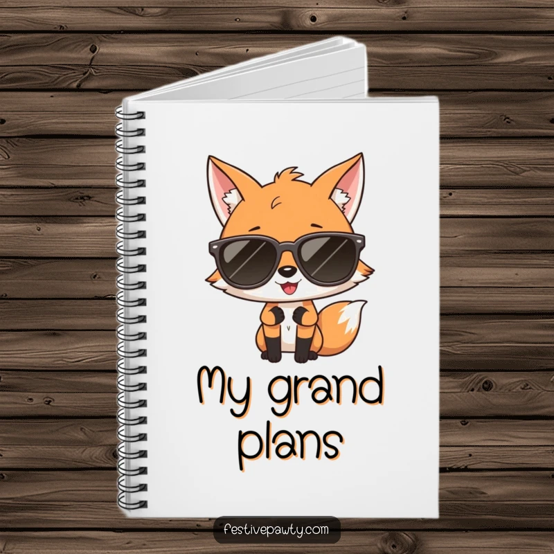 Funny notebook with a stylish fox wearing large sunglasses and striking a diva pose, perfect for jotting down ideas.