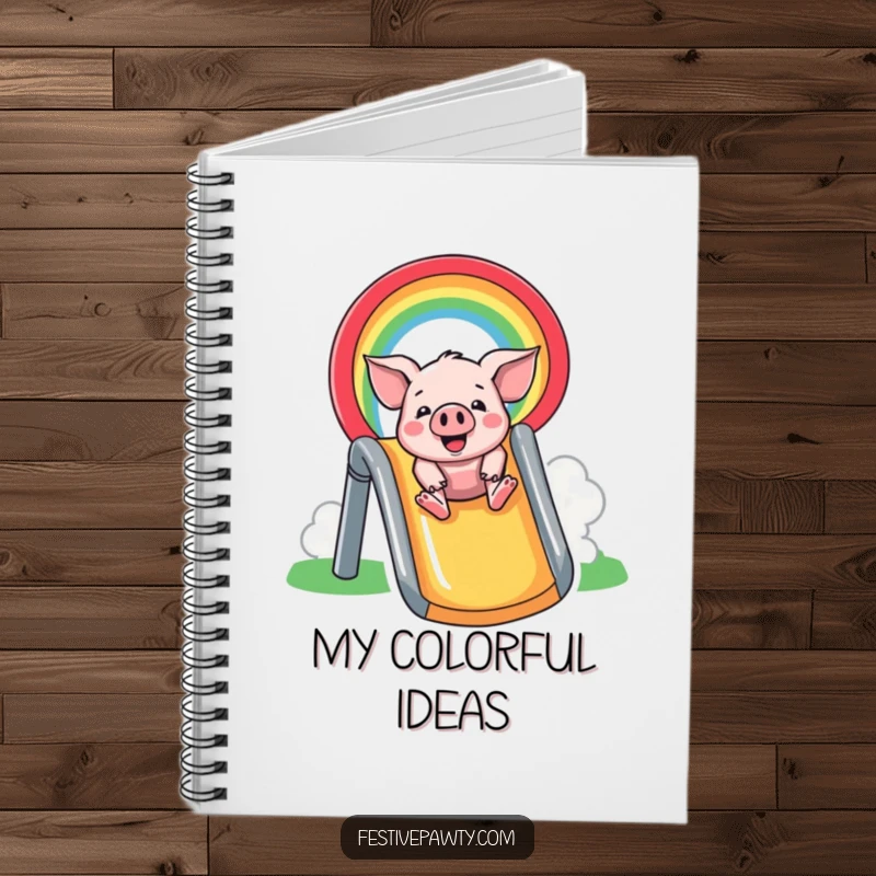 Funny Notebook: A happy pig slides down a colorful rainbow, inspiring joy and creativity for all your notes.
