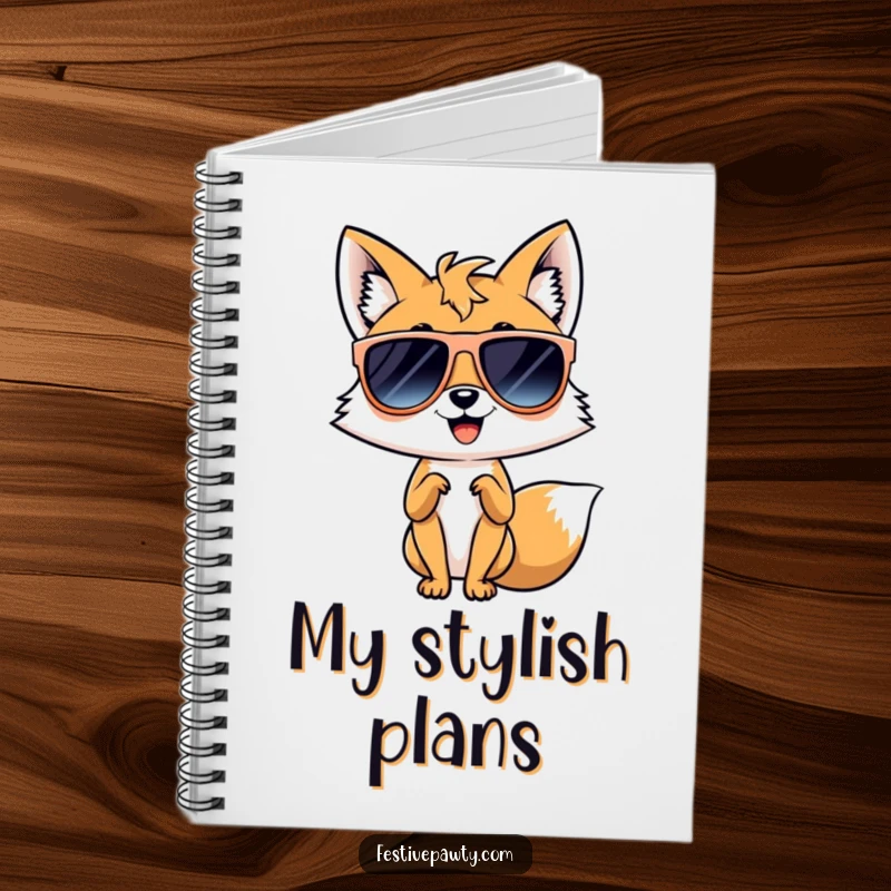 Funny notebook cover with a giggling fox in oversized sunglasses striking a diva pose, ready to capture fabulous thoughts.