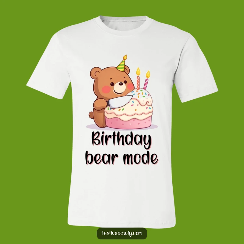 Funny Birthday Bear Shirt: Festive Cake Cutting Tee for Celebration Fun