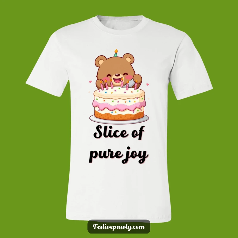 Funny Birthday Bear Cake Slice T-Shirt - Wear Your Celebration with Humorous Pride