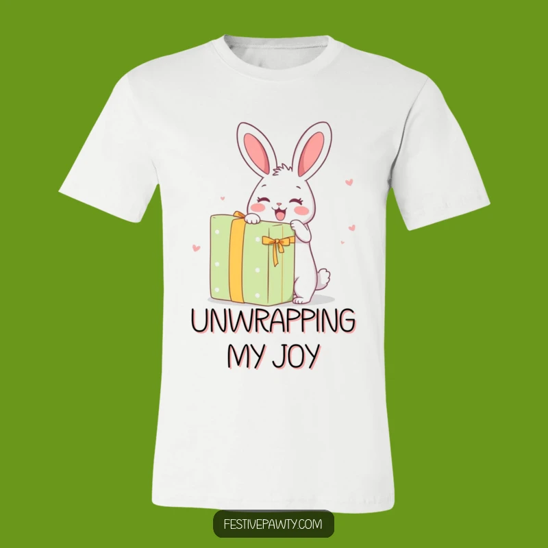 Funny Happy Rabbit Shirt: Excitedly Unwrapping a Giant Present