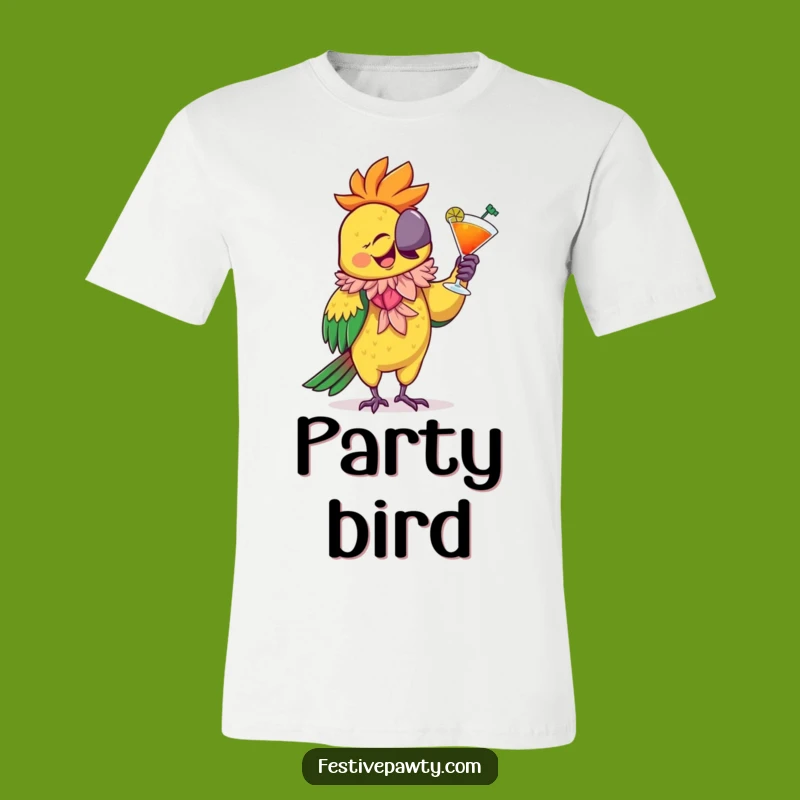 Funny Parrot Party T-Shirt: Giggling Bird with Boa & Cocktail, a Tropical Funny Gift!