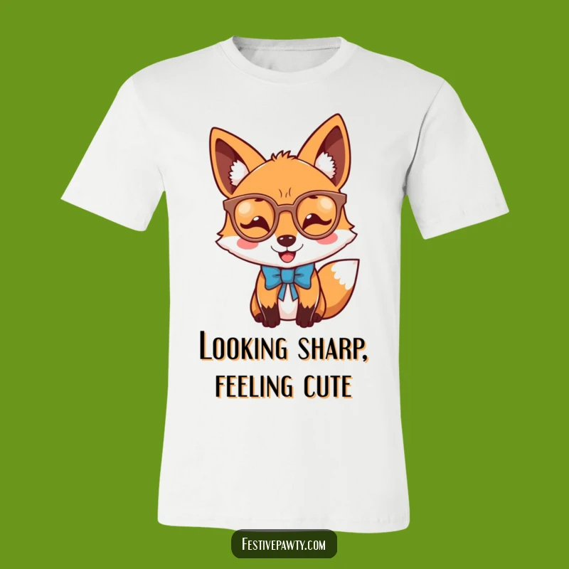 Funny Joyful Fox Novelty Glasses Bow Tie T-Shirt: Dapper Fun Tee Gift