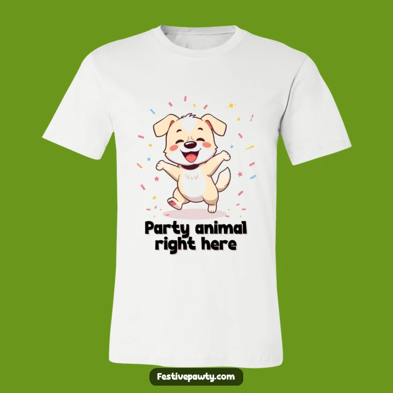 Funny Dog Party Shirt: Joyful Dancer with Wagging Tail & Confetti Fun