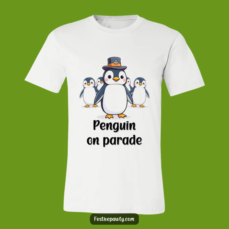 Funny Penguin Conga Line T-Shirt: A Dapper Bird Leads a Hilarious Celebration, Perfect Gift!