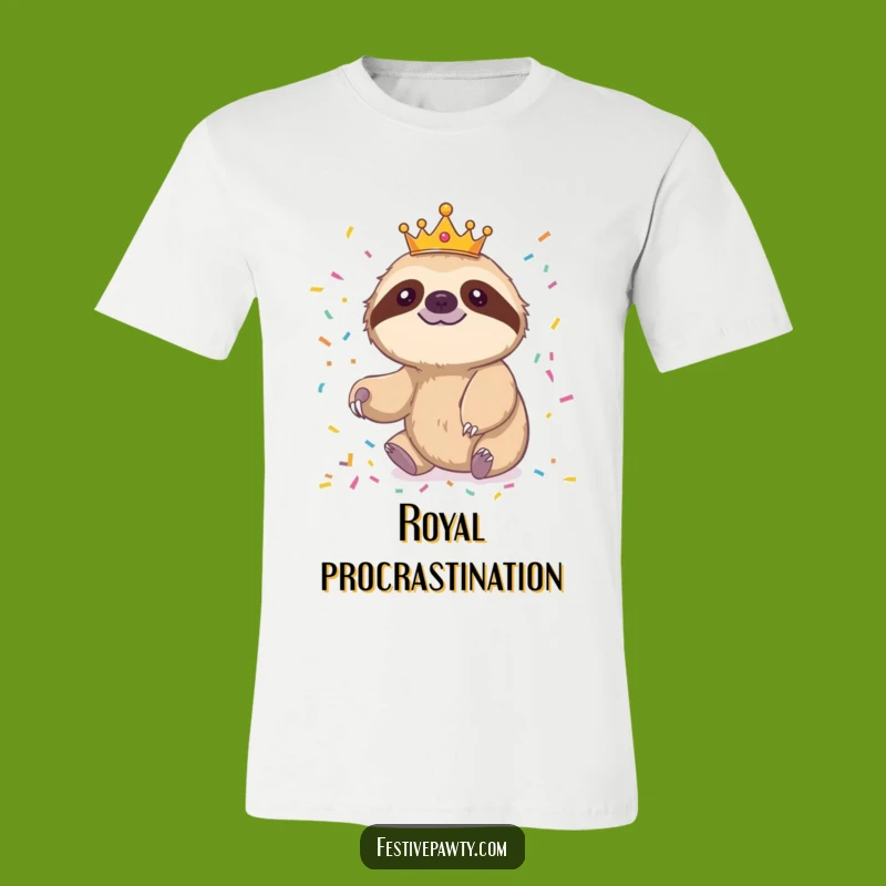 Funny Sloth King T-Shirt: Cheerful Sloth Reaching Confetti, Hilarious Relaxed Tee