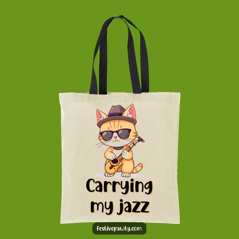 Funny Cool Cat Saxophone Tote Bag: Carry Your Coolness