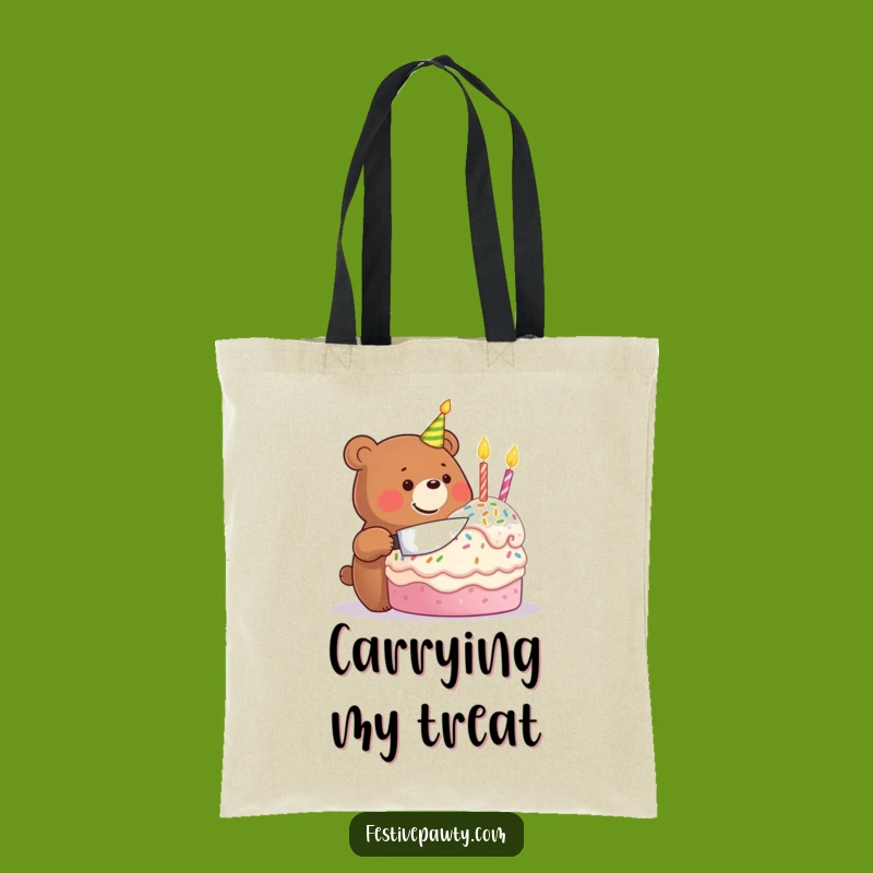 Funny Birthday Bear Tote Bag: Festive Cake Carrier for Celebration Essentials