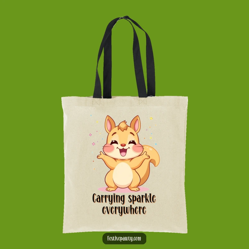 Funny Squirrel Glitter Tote Bag - Ecstatic Carry-All Gift