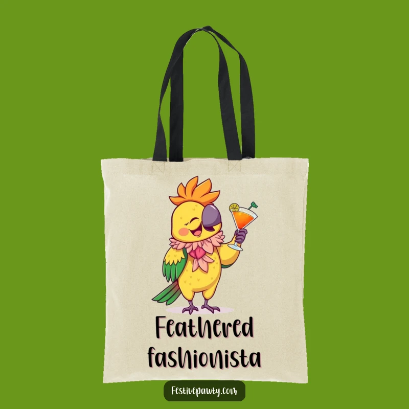 Funny Parrot Party Tote Bag: Cute Giggling Bird & Cocktail, a Festive Funny Gift Accessory!
