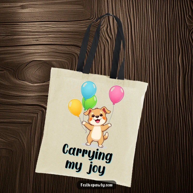 Funny Dog Tote Bag: A durable and stylish bag featuring a giddy dog energetically juggling colorful balloons, perfect for everyday use.