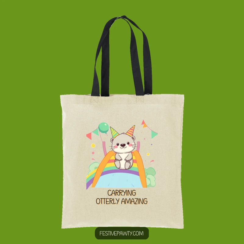 Funny Otter Rainbow Slide Tote Bag - Merry Party Pal Gift