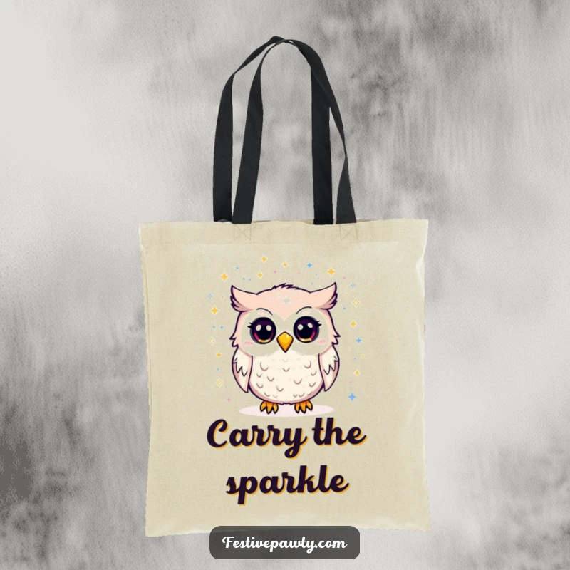 Funny Tote Bag: A surprised owl is showered with glitter, making this bag perfect for carrying your items with dazzling humor.